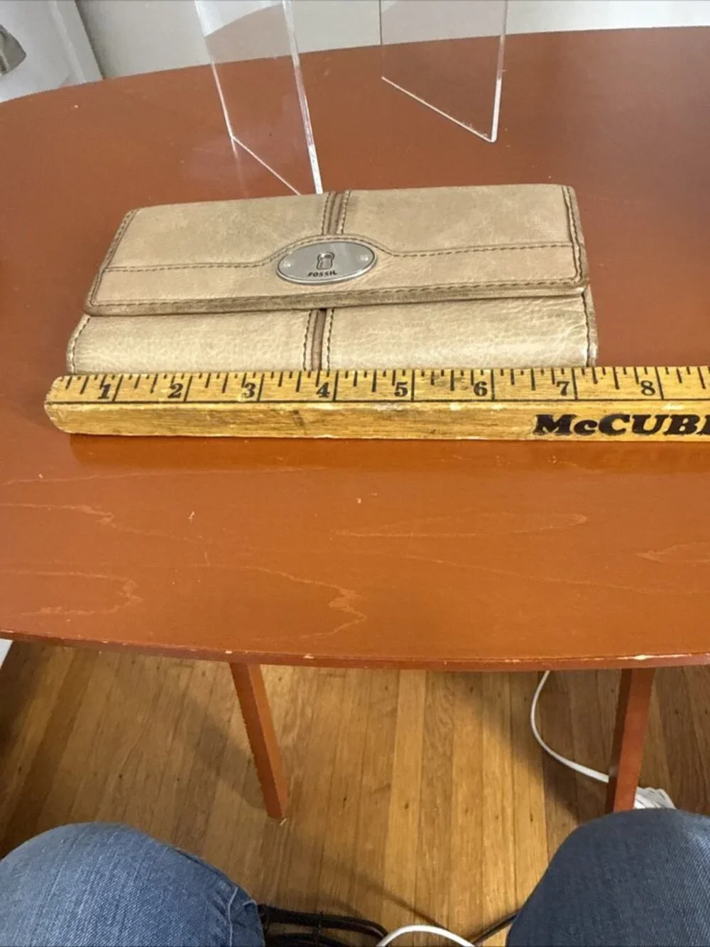 FOSSIL Maddox Taupe Leather Trifold Flap Clutch Wallet Organizer